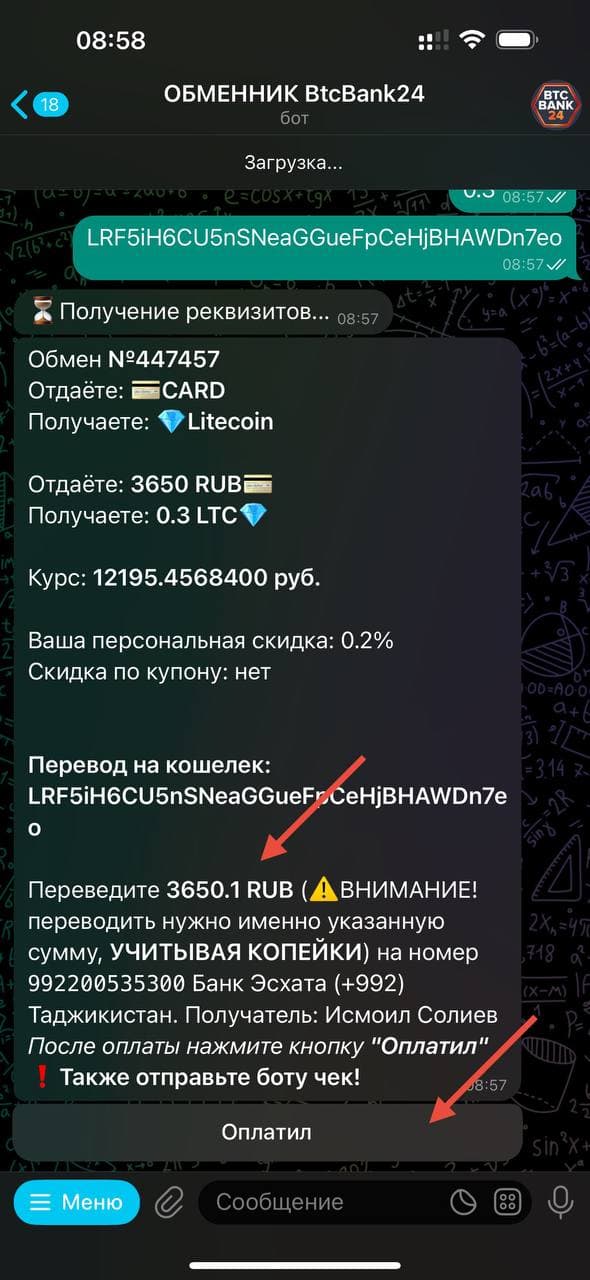 Совершаем оплату